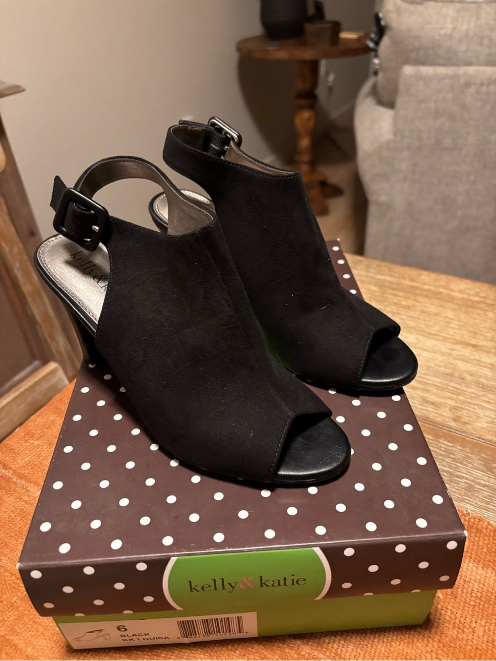 Kelly & Katie Black Open-Toe Slingback Heels Size 6